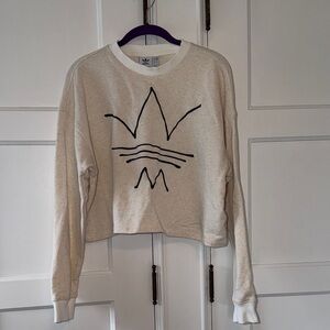 adidas Cream Cropped Crewneck Sweatshirt with Black Graphic